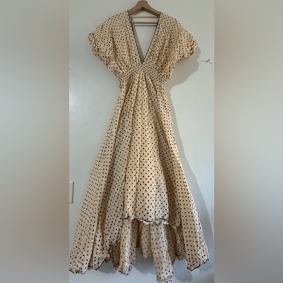 MESDEMOISELLES Dresses & Skirts - MES DEMOISELLES Elegant Cream Polka Dot Maxi Dress
